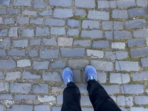 Cobblestone street in Edinburgh, Scotland.