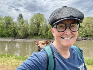 Cheryl and her dog, Daisy, on the Columbia Slough