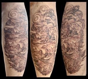 The healing calf tattoo, 2 days the initial 4-hour session.