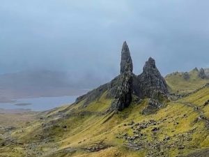 The Old Man of Storr basalt rock pinnacle on the Isle of Skye, Scotland.