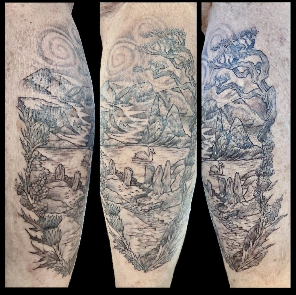 Scotland Tattoo after second session and removal of Saniderm bandage.